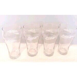 Set Of 4 Vtg Clear Coca-Cola "Enjoy Coke" Soda Fountain Glasses Tumblers 16oz